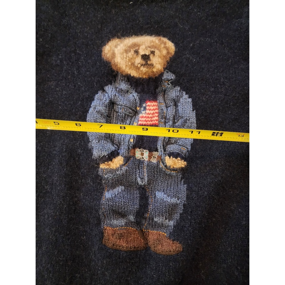 Polo Ralph Lauren Polo Bear Navy Knit Sweater Denim Outfit Flag RL Logotipo L - Picture 9 of 11